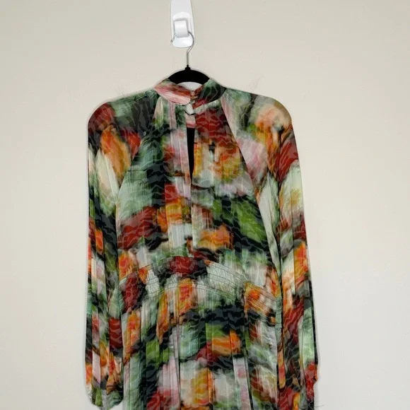 Anthropologie Abstract Watercolor Somerset Tiered Maxi Dress XL Green Orange - Picture 14 of 16